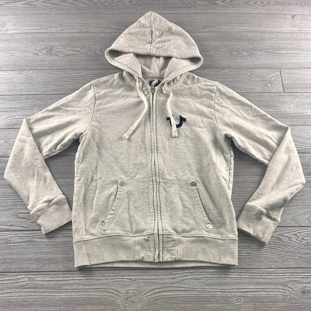 True Religion womens World Tour Buddha Zip Up Hoodie Gray Organic Cotton Medium